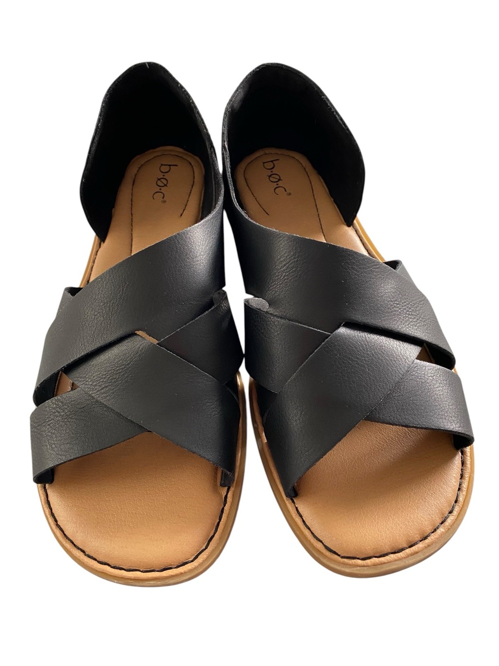 Born Ithica Strappy Flat Sandals Black Leather Open Toe Slip On Size 11M
